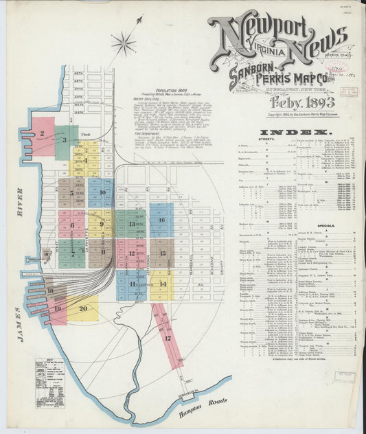 Sanborn Fire Insurance Map from Newport News, Independent Cities, Virginia. (1893) – Historic Sanborn Fire Insurance Map Print