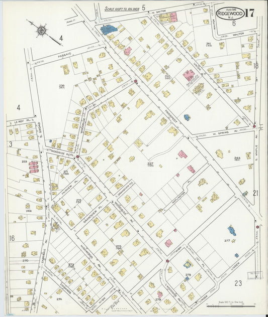 Sanborn Fire Insurance Map from Ridgewood, Bergen County, New Jersey (1916), Sheet #0017 - Historic Sanborn Fire Insurance Map Print, vintage old map wall art, antique decor, genealogy gift, New Jersey New Jersey map