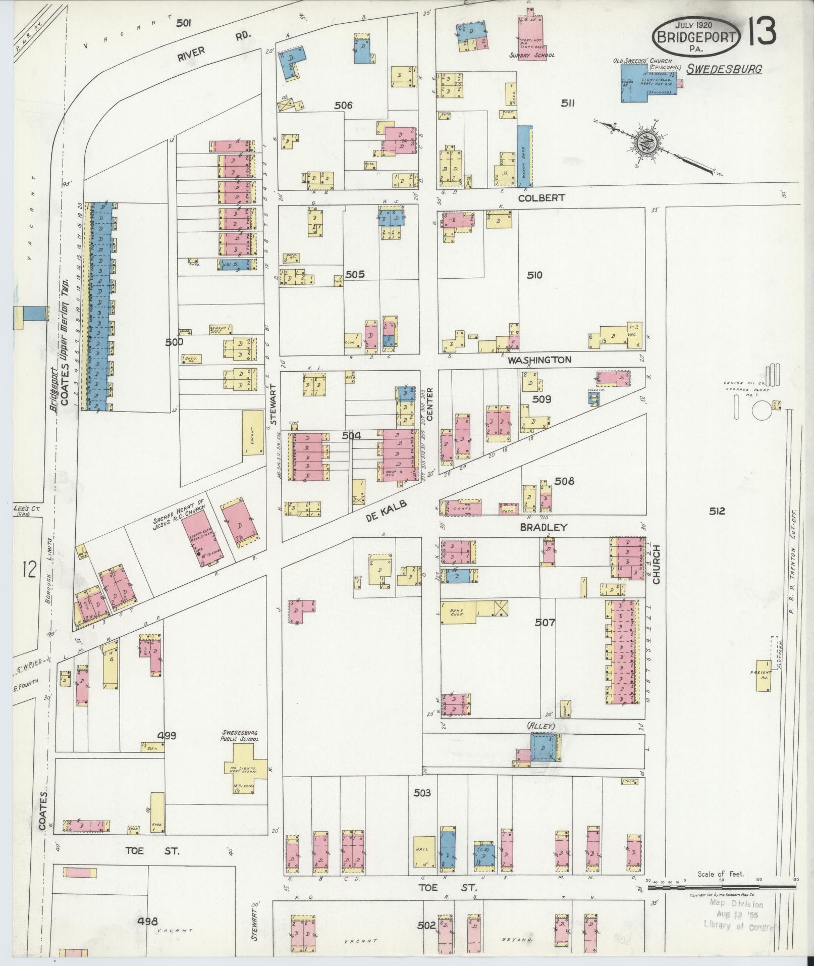 Sanborn Fire Insurance Map from Bridgeport, Montgomery County, Pennsylvania (1920), Sheet #0013 - Historic Sanborn Fire Insurance Map Print, vintage old map wall art, antique decor, genealogy gift, Pennsylvania Pennsylvania map