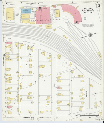 Sanborn Fire Insurance Map from Delaware, Delaware County, Ohio (1911), Sheet #0013 - Historic Sanborn Fire Insurance Map Print, vintage old map wall art, antique decor, genealogy gift, Ohio Ohio map