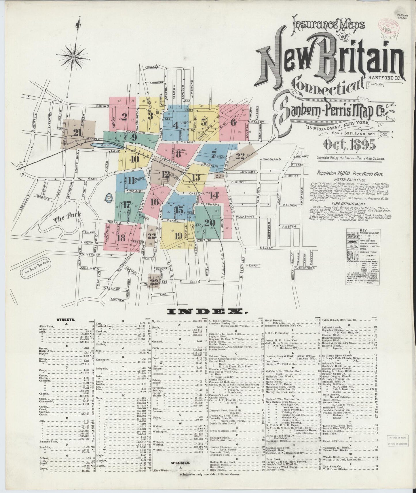 Sanborn Fire Insurance Map from New Britain, Hartford County, Connecticut. (1895) – Historic Sanborn Fire Insurance Map Print