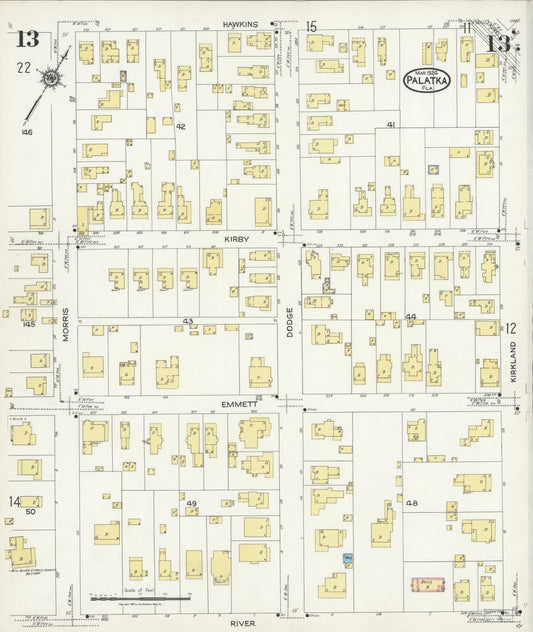 Sanborn Fire Insurance Map from Palatka, Putnam County, Florida (1924), Sheet #0013 - Historic Sanborn Fire Insurance Map Print, vintage old map wall art, antique decor, genealogy gift, Florida Florida map