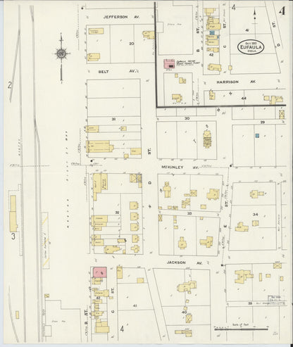 Sanborn Fire Insurance Map from Eufala, McIntosch County, Oklahoma (1910), Sheet #0004 - Complete Map Set gallery image, historic Sanborn map, vintage wall art, Oklahoma Oklahoma