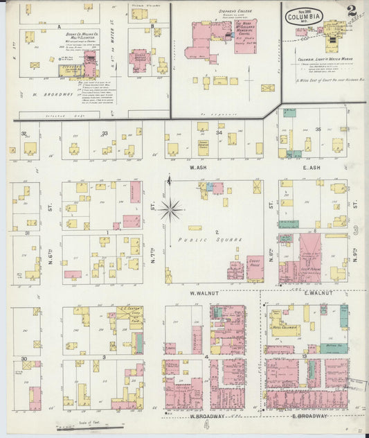 Sanborn Fire Insurance Map from Columbia, Boone County, Missouri (1895), Sheet #0002 - Historic Sanborn Fire Insurance Map Print, vintage old map wall art, antique decor, genealogy gift, Missouri Missouri map