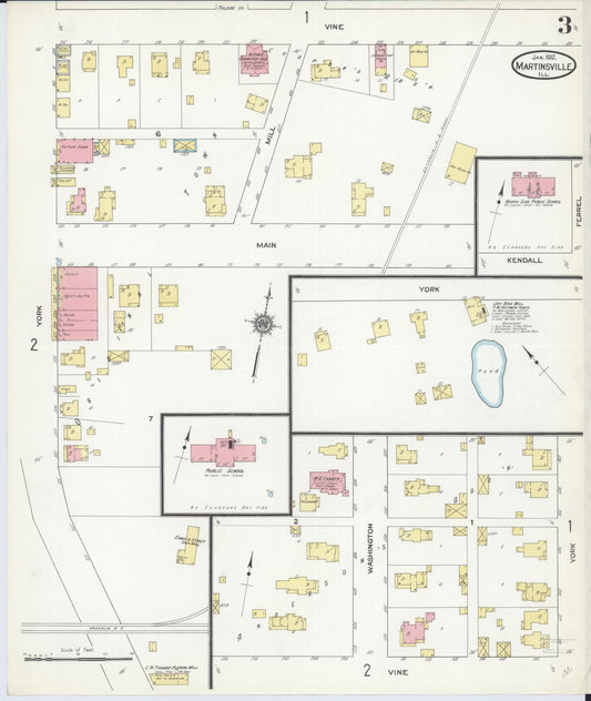 Sanborn Fire Insurance Map from Martinsville, Clark County, Illinois (1912), Sheet #0003 - Historic Sanborn Fire Insurance Map Print, vintage old map wall art, antique decor, genealogy gift, Illinois Illinois map