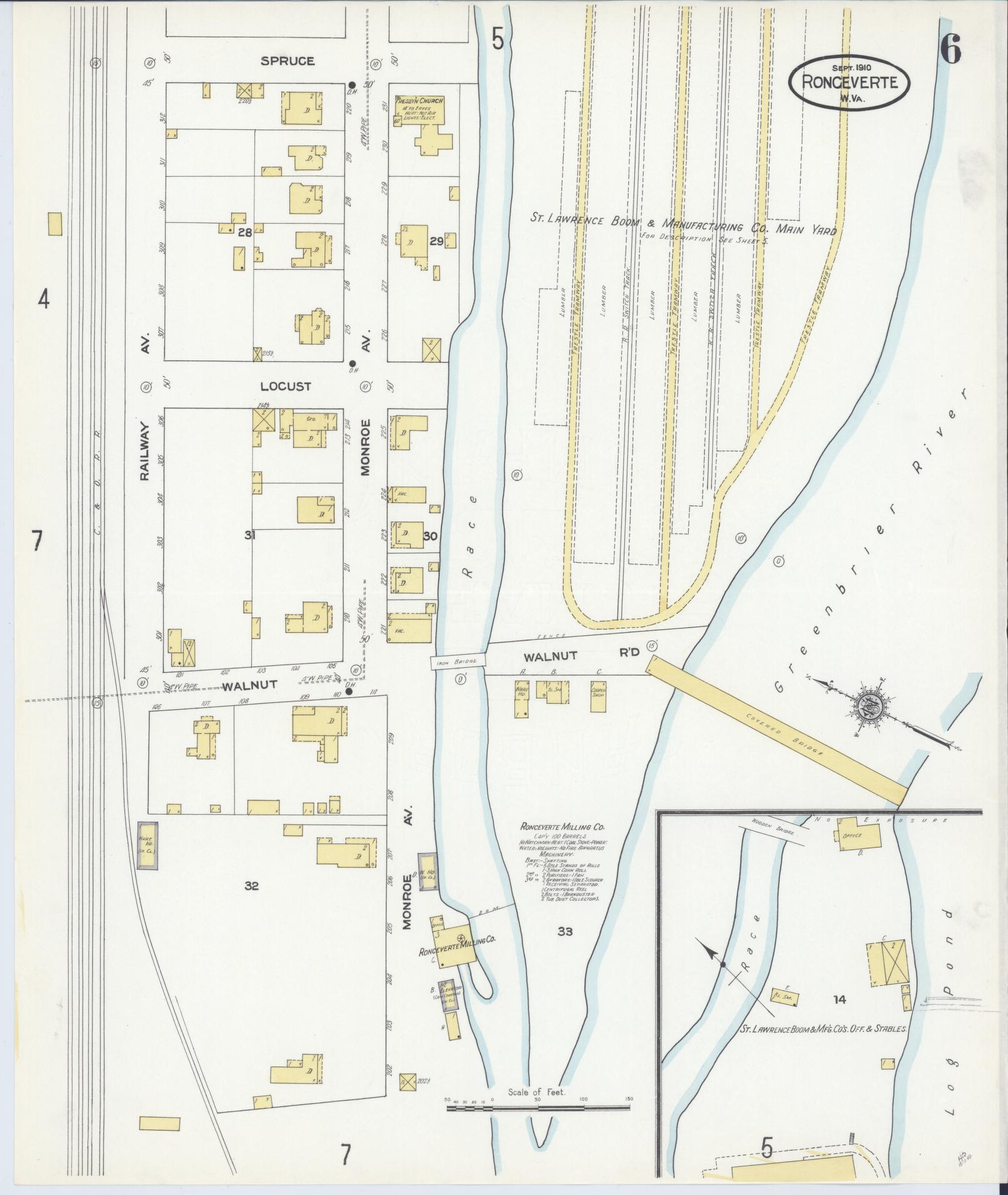 Sanborn Fire Insurance Map from Ronceverte, Greenbrier County, West Virginia (1910), Sheet #0006 - Historic Sanborn Fire Insurance Map Print, vintage old map wall art, antique decor, genealogy gift, West Virginia West Virginia map