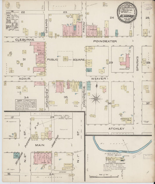 Sanborn Fire Insurance Map from Alvarado, Johnson County, Texas (1885), Sheet #0001 - Historic Sanborn Fire Insurance Map Print, vintage old map wall art, antique decor, genealogy gift, Texas Texas map