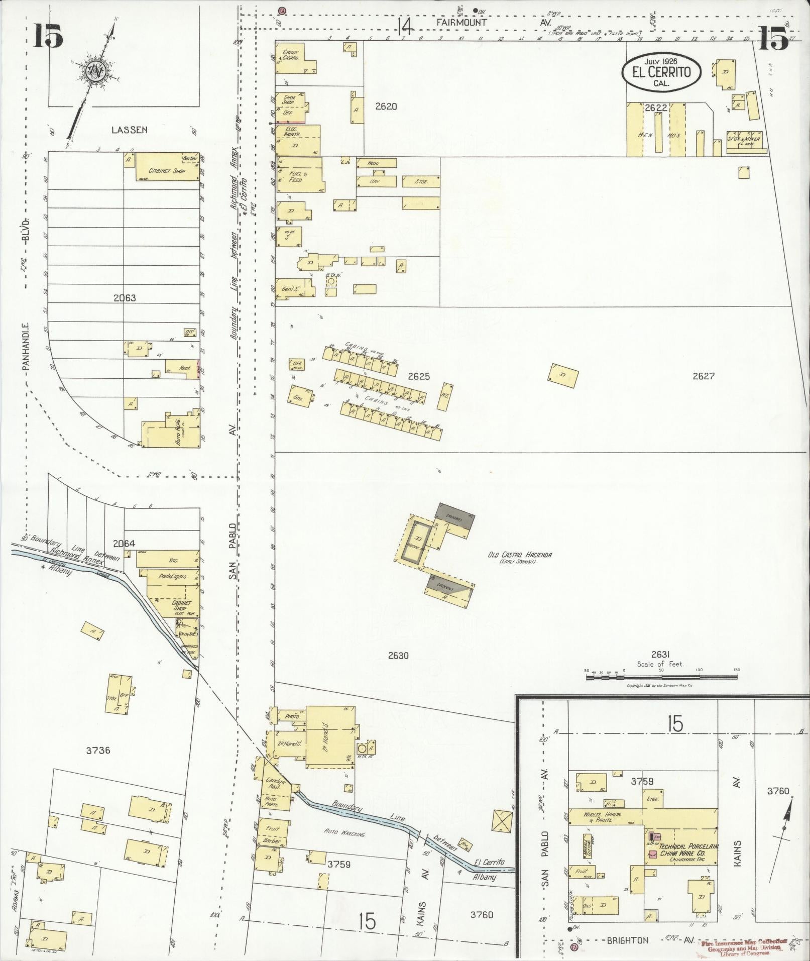 Sanborn Fire Insurance Map from El Cerrito, Contra Costa County, California (1926), Sheet #0015 - Historic Sanborn Fire Insurance Map Print, vintage old map wall art, antique decor, genealogy gift, California California map