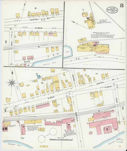 Sanborn Fire Insurance Map from Norwich, New London County, Connecticut (1903), Sheet #0008 - Historic Sanborn Fire Insurance Map Print, vintage old map wall art, antique decor, genealogy gift, Connecticut Connecticut map