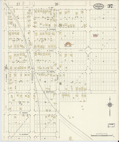 Sanborn Fire Insurance Map from Denison, Grayson County, Texas (1914), Sheet #0037 - Complete Map Set gallery image, historic Sanborn map, vintage wall art, Texas Texas