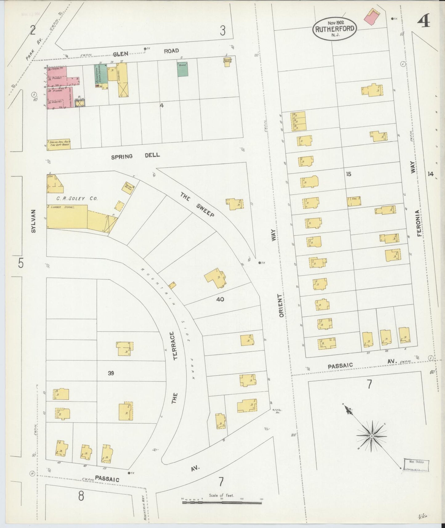 Sanborn Fire Insurance Map from Rutherford, Bergen County, New Jersey (1902), Sheet #0004 - Complete Map Set gallery image, historic Sanborn map, vintage wall art, New Jersey New Jersey