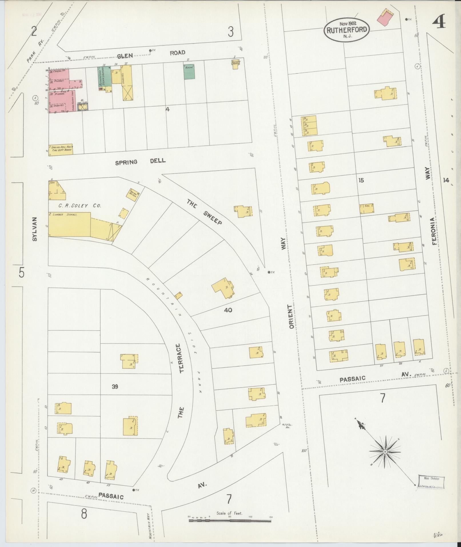 Sanborn Fire Insurance Map from Rutherford, Bergen County, New Jersey (1902), Sheet #0004 - Complete Map Set gallery image, historic Sanborn map, vintage wall art, New Jersey New Jersey