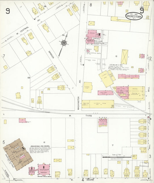 Sanborn Fire Insurance Map from Moorestown, Burlington County, New Jersey (1923), Sheet #0009 - Historic Sanborn Fire Insurance Map Print, vintage old map wall art, antique decor, genealogy gift, New Jersey New Jersey map