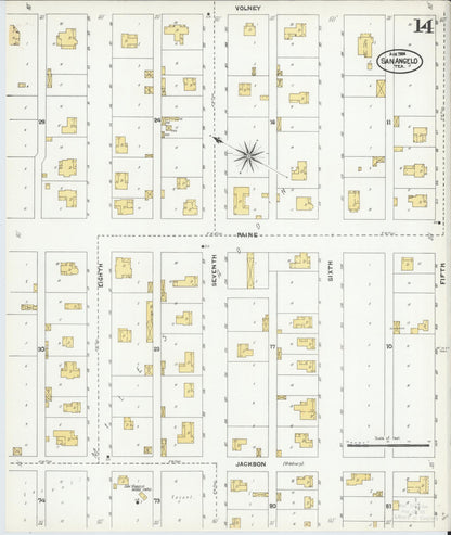 Sanborn Fire Insurance Map from San Angelo, Tom Green County, Texas (1904), Sheet #0014 - Historic Sanborn Fire Insurance Map Print, vintage old map wall art, antique decor, genealogy gift, Texas Texas map