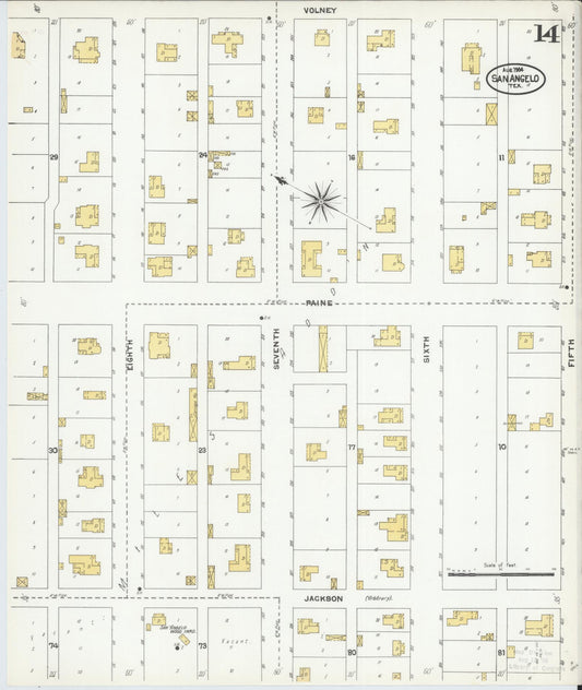 Sanborn Fire Insurance Map from San Angelo, Tom Green County, Texas (1904), Sheet #0014 - Historic Sanborn Fire Insurance Map Print, vintage old map wall art, antique decor, genealogy gift, Texas Texas map