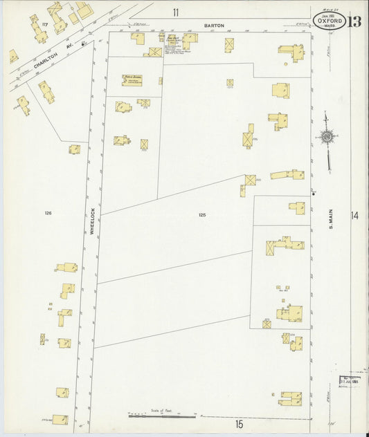 Sanborn Fire Insurance Map from Oxford, Worcester County, Massachusetts (1911), Sheet #0013 - Historic Sanborn Fire Insurance Map Print, vintage old map wall art, antique decor, genealogy gift, Massachusetts Massachusetts map