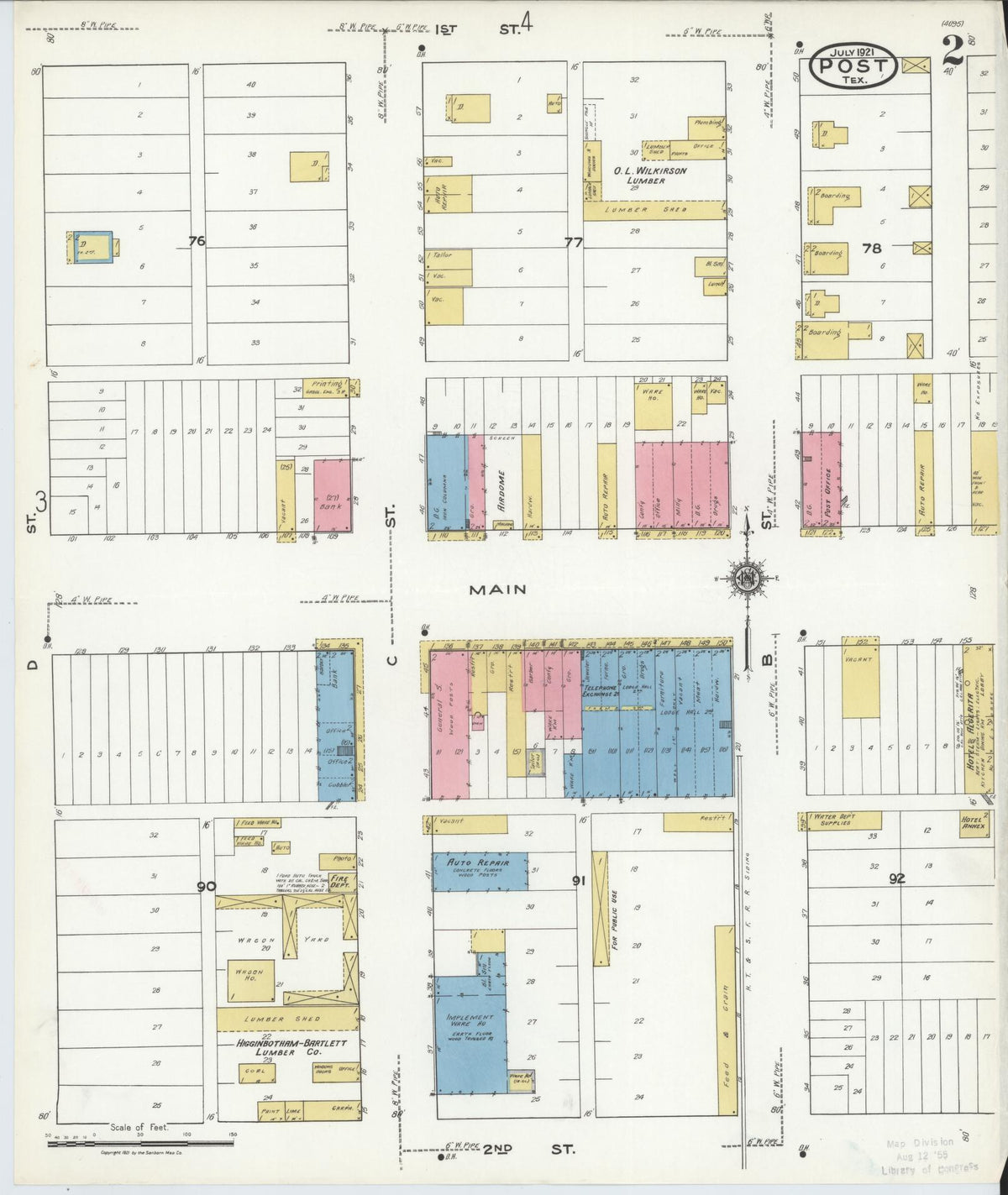 Sanborn Fire Insurance Map from Post, Garza County, Texas (1921), Sheet #0002 - Historic Sanborn Fire Insurance Map Print, vintage old map wall art, antique decor, genealogy gift, Texas Texas map
