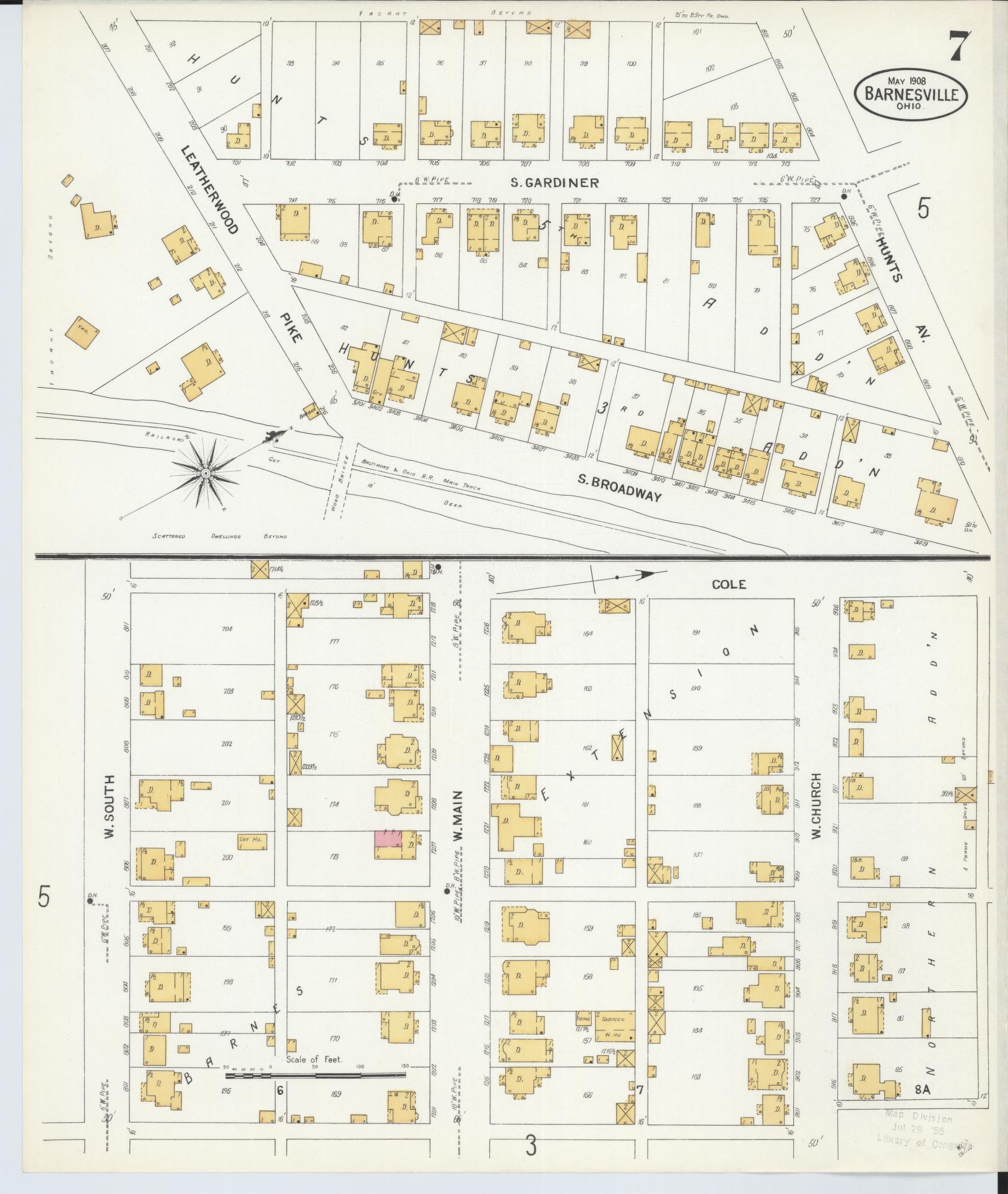 Sanborn Fire Insurance Map from Barnesville, Belmont County, Ohio (1908), Sheet #0007 - Historic Sanborn Fire Insurance Map Print, vintage old map wall art, antique decor, genealogy gift, Ohio Ohio map