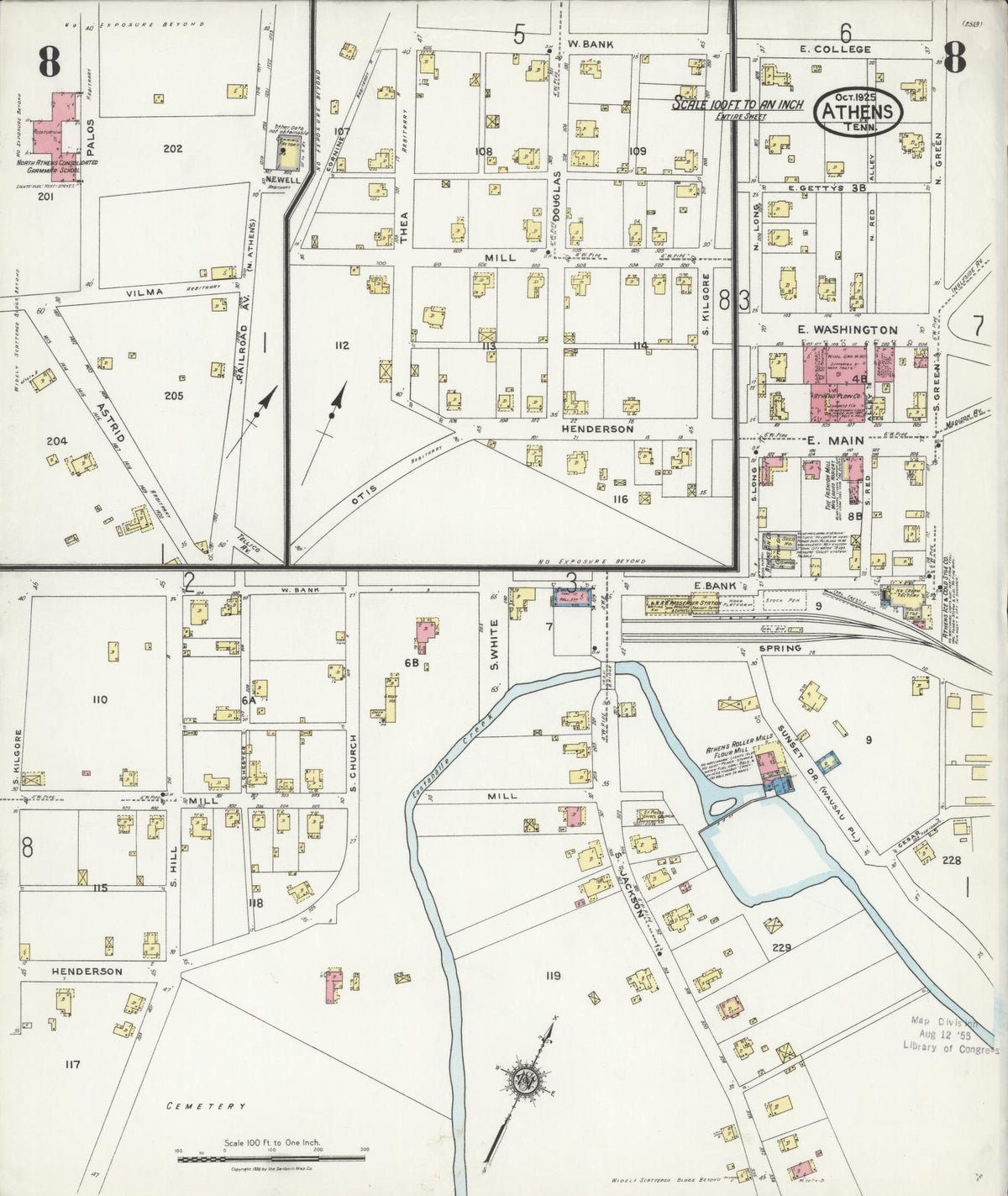 Sanborn Fire Insurance Map from Athens, McMinn County, Tennessee (1925), Sheet #0008 - Complete Map Set gallery image, historic Sanborn map, vintage wall art, Tennessee Tennessee