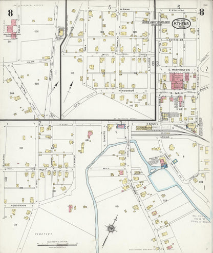 Sanborn Fire Insurance Map from Athens, McMinn County, Tennessee (1925), Sheet #0008 - Complete Map Set gallery image, historic Sanborn map, vintage wall art, Tennessee Tennessee