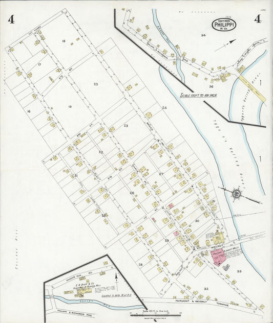 Sanborn Fire Insurance Map from Philippi, Barbour County, West Virginia (1923), Sheet #0004 - Historic Sanborn Fire Insurance Map Print, vintage old map wall art, antique decor, genealogy gift, West Virginia West Virginia map