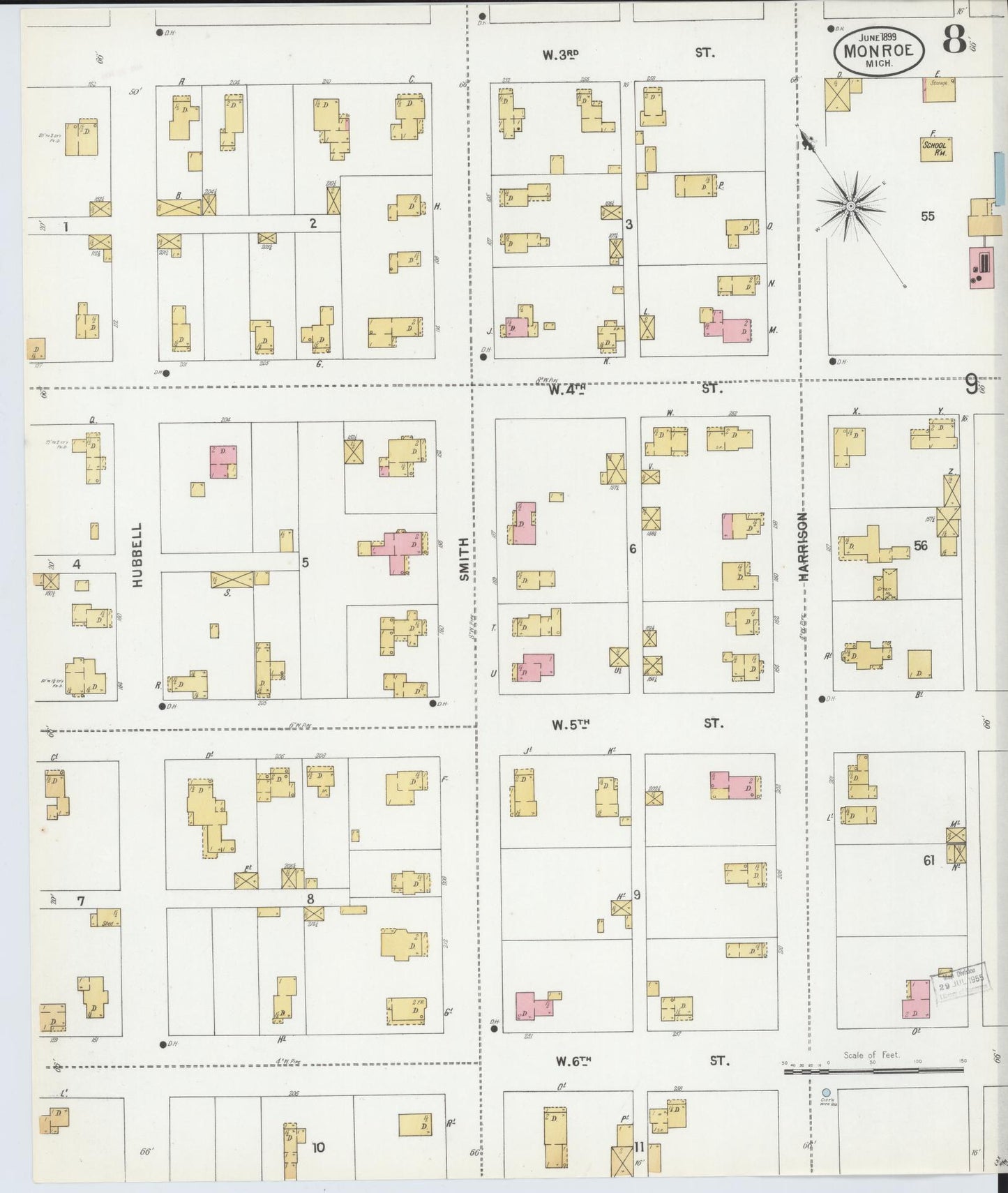 Sanborn Fire Insurance Map from Monroe, Monroe County, Michigan (1899), Sheet #0008 - Complete Map Set gallery image, historic Sanborn map, vintage wall art, Michigan Michigan