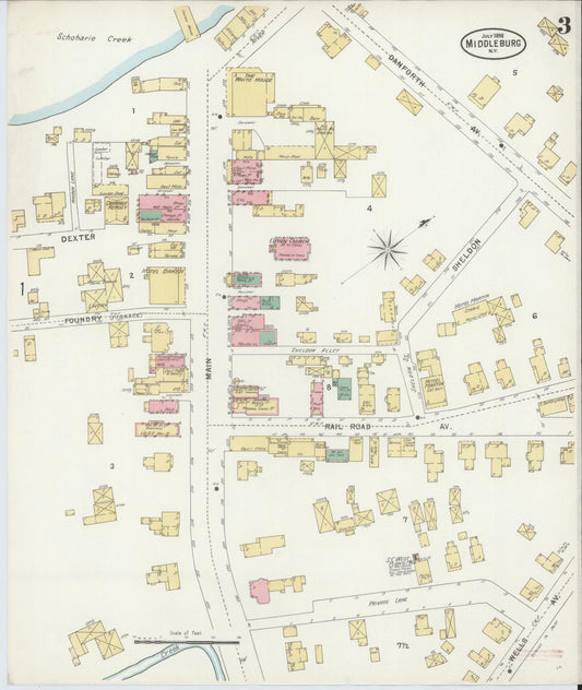 Sanborn Fire Insurance Map from Middleburgh, Schoharie County, New York (1898), Sheet #0003 - Historic Sanborn Fire Insurance Map Print, vintage old map wall art, antique decor, genealogy gift, New York New York map