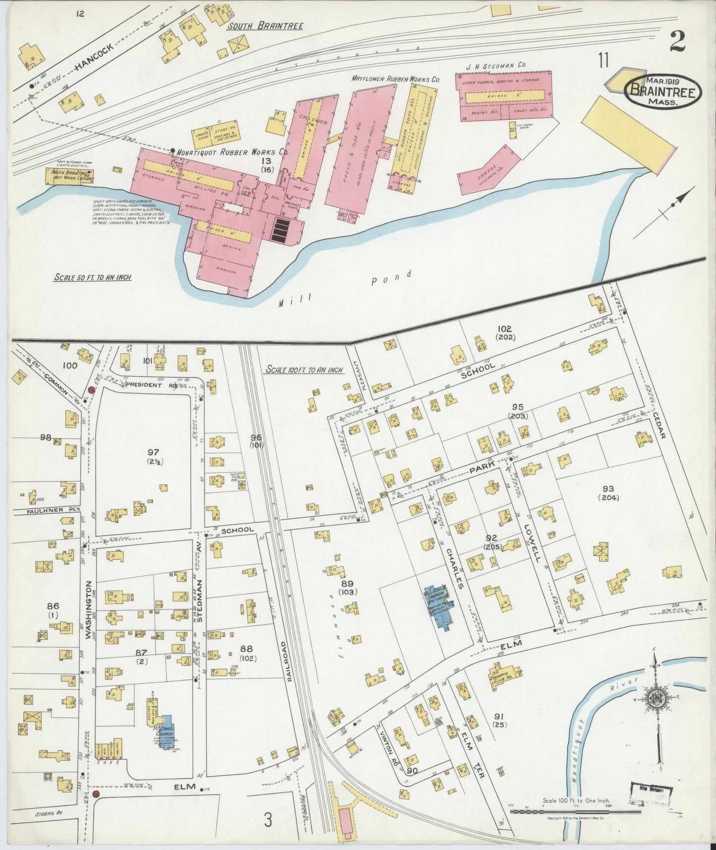 Sanborn Fire Insurance Map from Braintree, Norfolk County, Massachusetts (1919), Sheet #0002 - Complete Map Set gallery image, historic Sanborn map, vintage wall art, Massachusetts Massachusetts