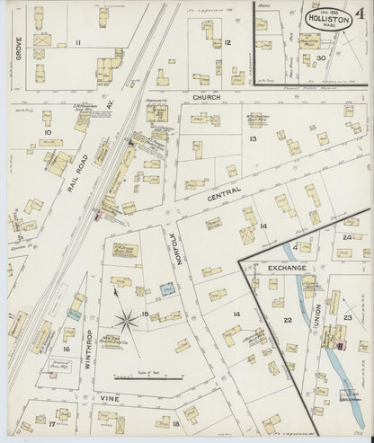 Sanborn Fire Insurance Map from Holliston, Middlesex County, Massachusetts (1888), Sheet #0004 - Complete Map Set gallery image, historic Sanborn map, vintage wall art, Massachusetts Massachusetts
