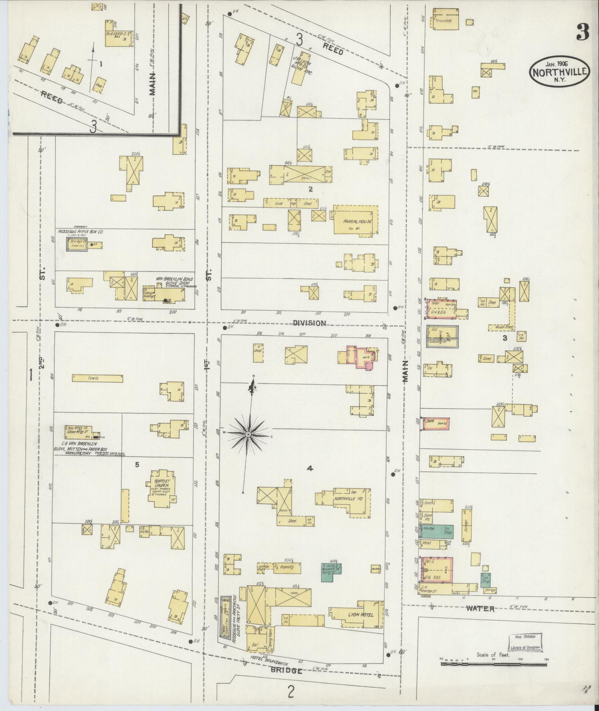 Sanborn Fire Insurance Map from Northville, Fulton County, New York (1906), Sheet #0003 - Complete Map Set gallery image, historic Sanborn map, vintage wall art, New York New York