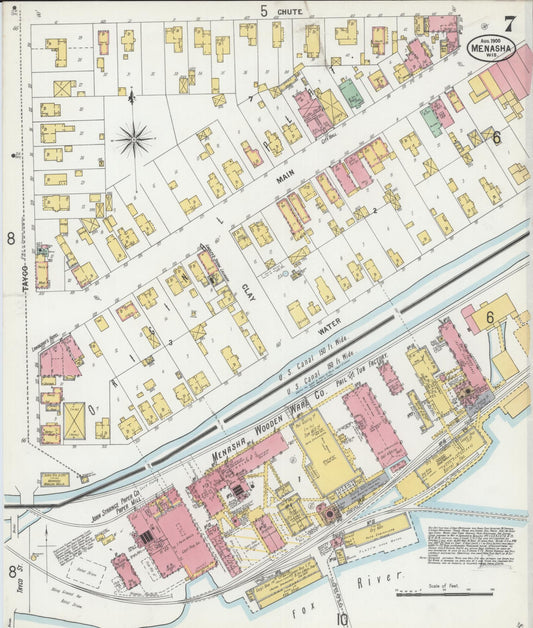 Sanborn Fire Insurance Map from Menasha, Winnebago County, Wisconsin (1900), Sheet #0007 - Historic Sanborn Fire Insurance Map Print, vintage old map wall art, antique decor, genealogy gift, Wisconsin Wisconsin map