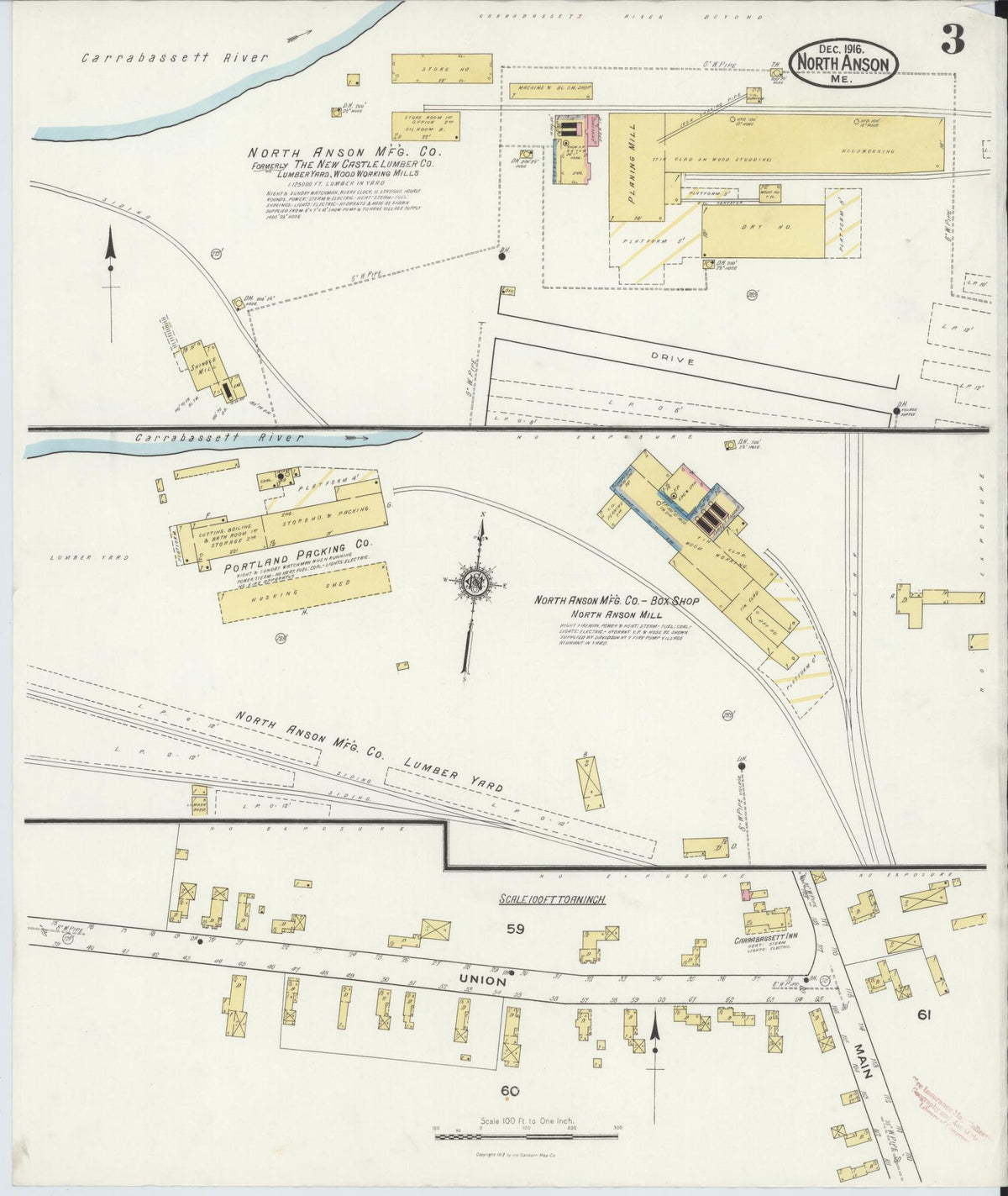 Sanborn Fire Insurance Map from North Anson, Somerset County, Maine (1916), Sheet #0003 - Historic Sanborn Fire Insurance Map Print, vintage old map wall art, antique decor, genealogy gift, Maine Maine map