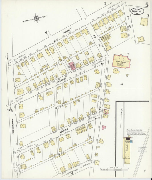 Sanborn Fire Insurance Map from Irwin, Westmoreland County, Pennsylvania (1909), Sheet #0005 - Historic Sanborn Fire Insurance Map Print, vintage old map wall art, antique decor, genealogy gift, Pennsylvania Pennsylvania map