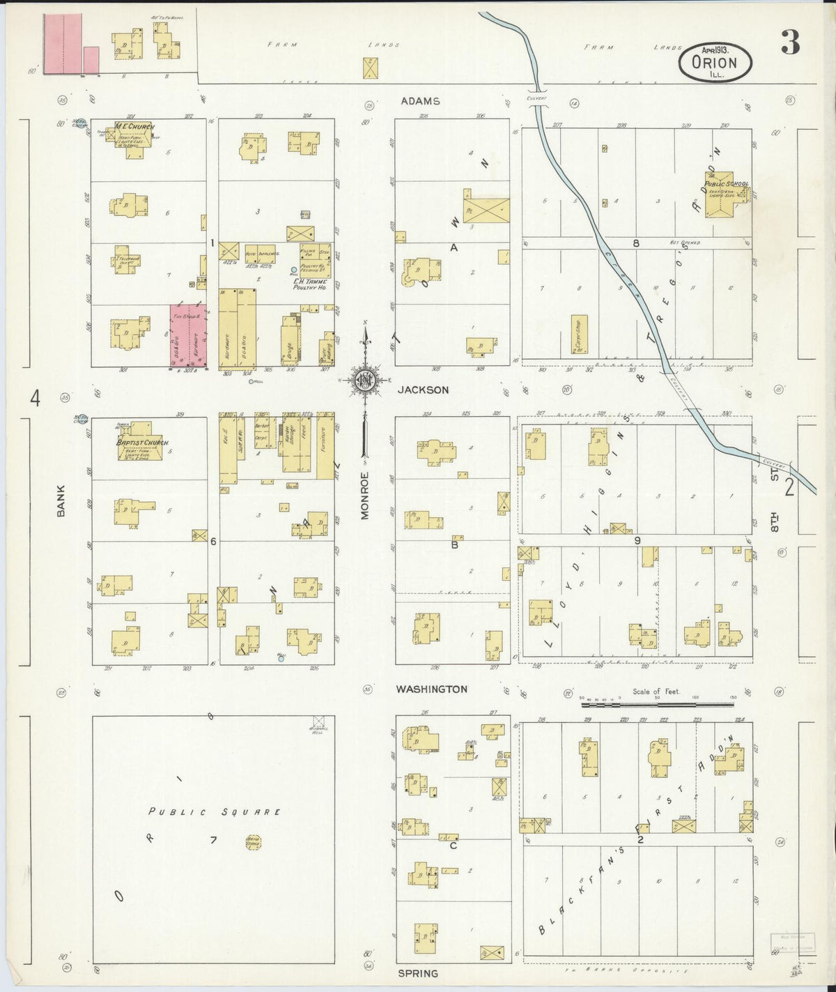 Sanborn Fire Insurance Map from Orion, Henry County, Illinois (1913), Sheet #0003 - Complete Map Set gallery image, historic Sanborn map, vintage wall art, Illinois Illinois