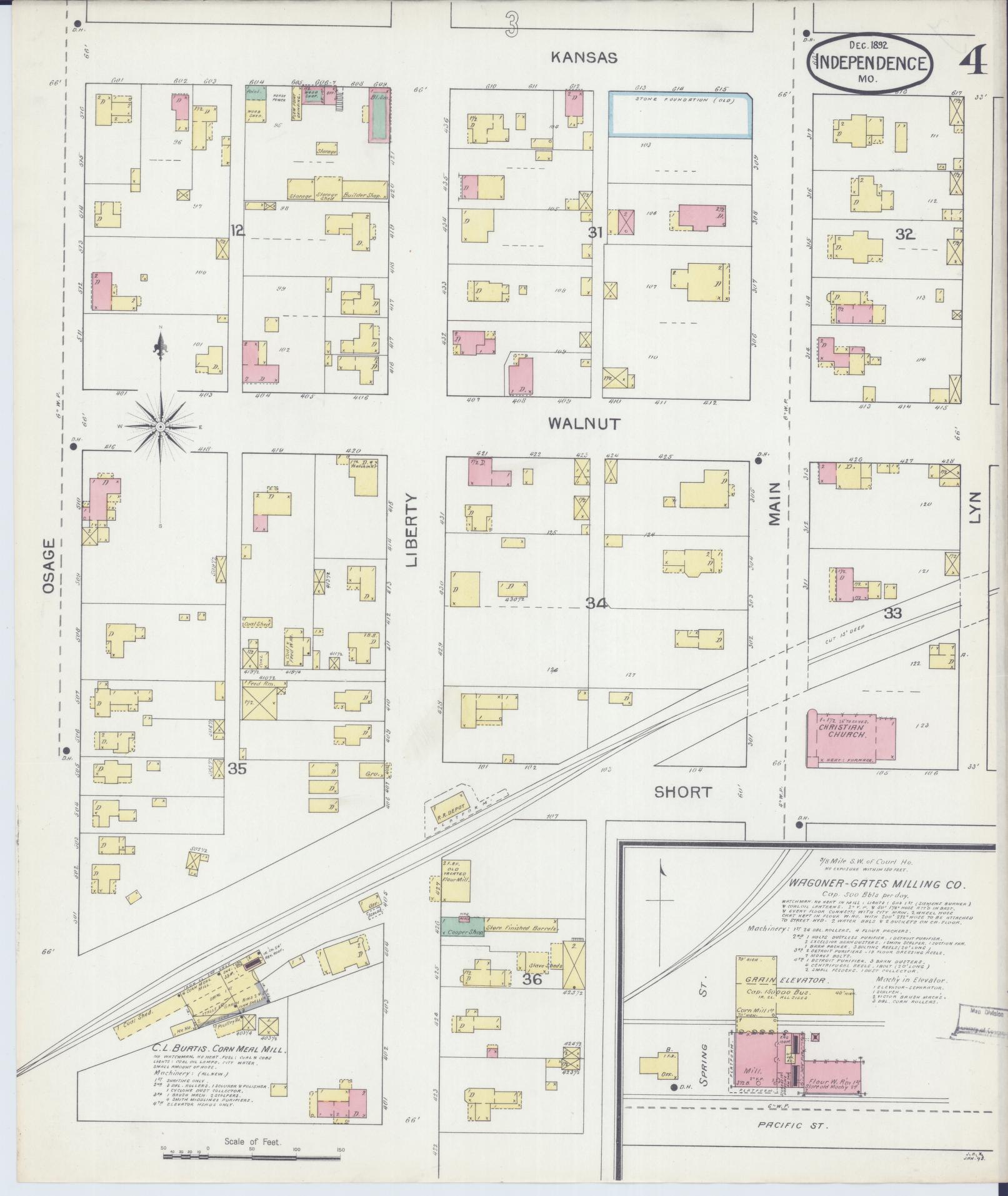 Sanborn Fire Insurance Map from Independence, Jackson County, Missouri (1892), Sheet #0004 - Historic Sanborn Fire Insurance Map Print, vintage old map wall art, antique decor, genealogy gift, Missouri Missouri map