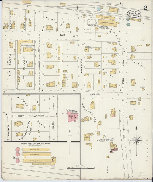 Sanborn Fire Insurance Map from Paw Paw, Lee County, Illinois (1902), Sheet #0002 - Historic Sanborn Fire Insurance Map Print, vintage old map wall art, antique decor, genealogy gift, Illinois Illinois map