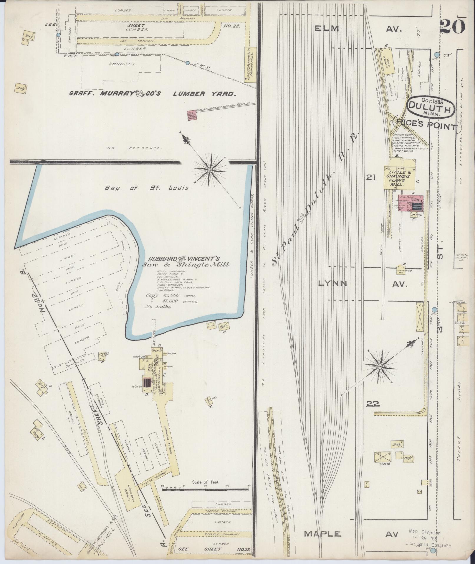Sanborn Fire Insurance Map from Duluth, Saint Louis County, Minnesota (1885), Sheet #0020 - Historic Sanborn Fire Insurance Map Print, vintage old map wall art, antique decor, genealogy gift, Minnesota Minnesota map