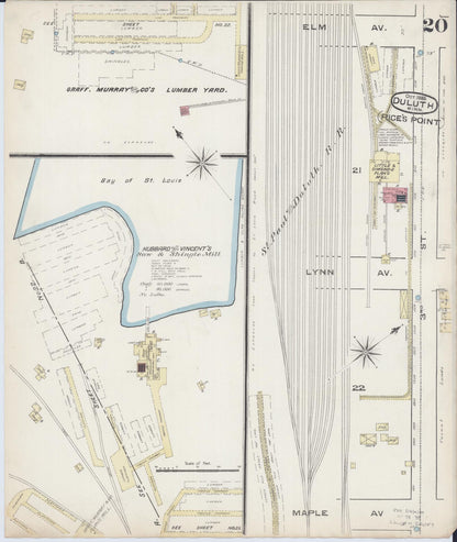 Sanborn Fire Insurance Map from Duluth, Saint Louis County, Minnesota (1885), Sheet #0020 - Historic Sanborn Fire Insurance Map Print, vintage old map wall art, antique decor, genealogy gift, Minnesota Minnesota map