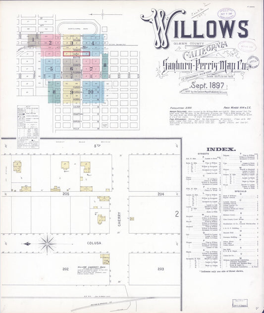 Sanborn Fire Insurance Map from Willows, Glenn County, California (1897), Sheet #0001 - Complete Map Set gallery image, historic Sanborn map, vintage wall art, California California
