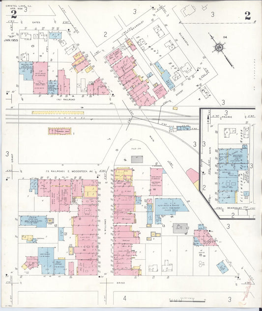 Sanborn Fire Insurance Map from Crystal Lake, McHenry County, Illinois (1955), Sheet #0002 - Historic Sanborn Fire Insurance Map Print, vintage old map wall art, antique decor, genealogy gift, Illinois Illinois map