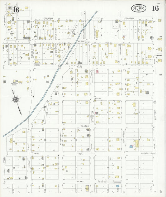 Sanborn Fire Insurance Map from Del Rio, Val Verde County, Texas (1930), Sheet #0016 - Historic Sanborn Fire Insurance Map Print, vintage old map wall art, antique decor, genealogy gift, Texas Texas map
