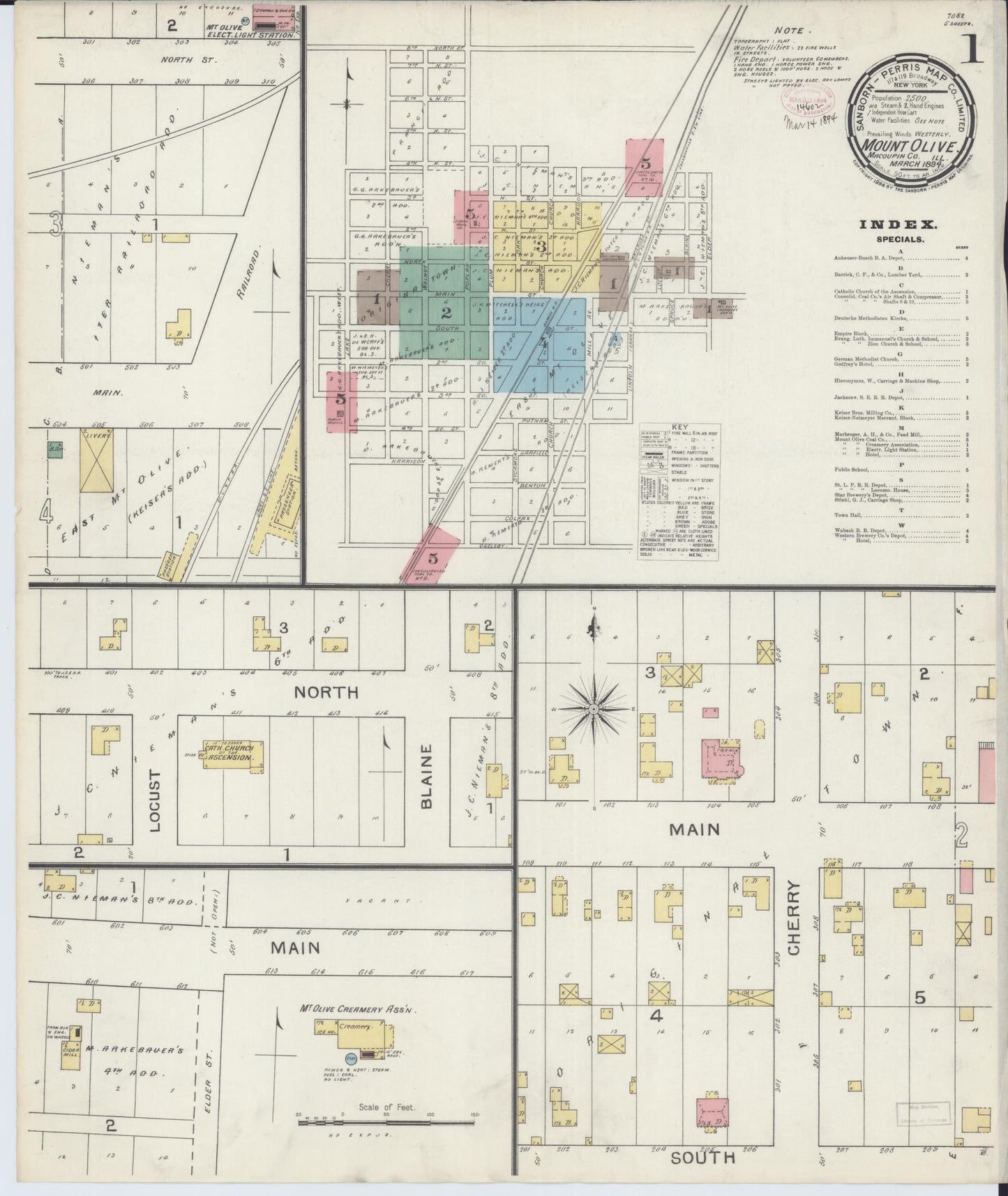 Sanborn Fire Insurance Map from Mount Olive, Macoupin County, Illinois (1894), Sheet #0001 - Complete Map Set gallery image, historic Sanborn map, vintage wall art, Illinois Illinois