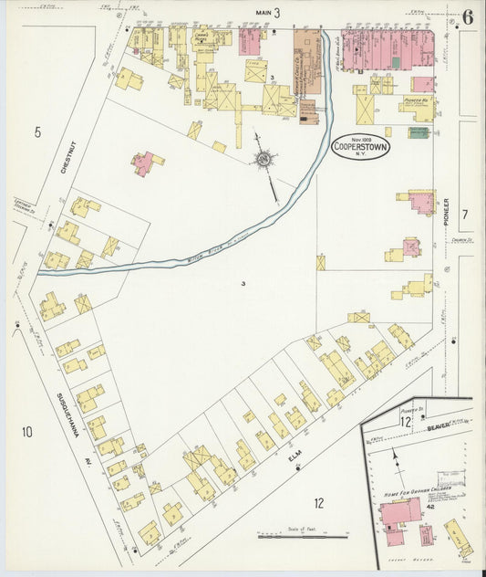 Sanborn Fire Insurance Map from Cooperstown, Otsego County, New York (1909), Sheet #0006 - Historic Sanborn Fire Insurance Map Print, vintage old map wall art, antique decor, genealogy gift, New York New York map