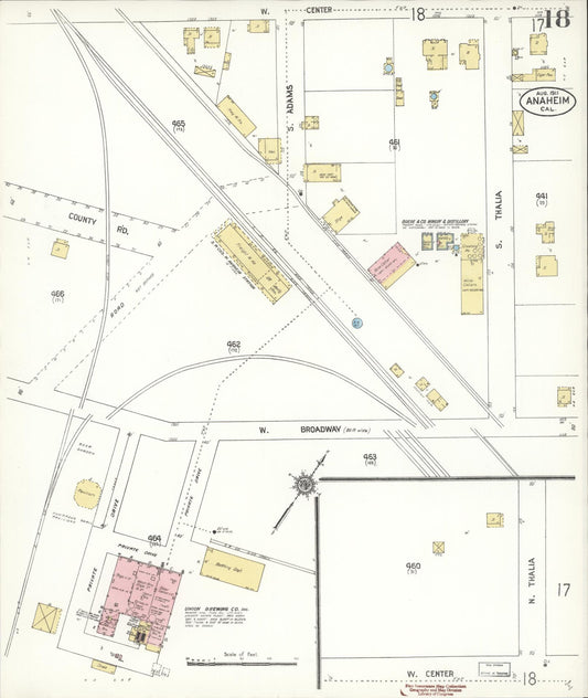 Sanborn Fire Insurance Map from Anaheim, Orange County, California (1911), Sheet #0018 - Historic Sanborn Fire Insurance Map Print, vintage old map wall art, antique decor, genealogy gift, California California map