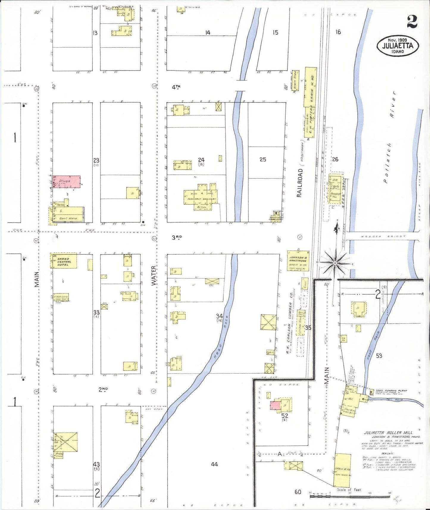 Sanborn Fire Insurance Map from Juliaetta, Latah County, Idaho (1909), Sheet #0002 - Complete Map Set gallery image, historic Sanborn map, vintage wall art, Idaho Idaho