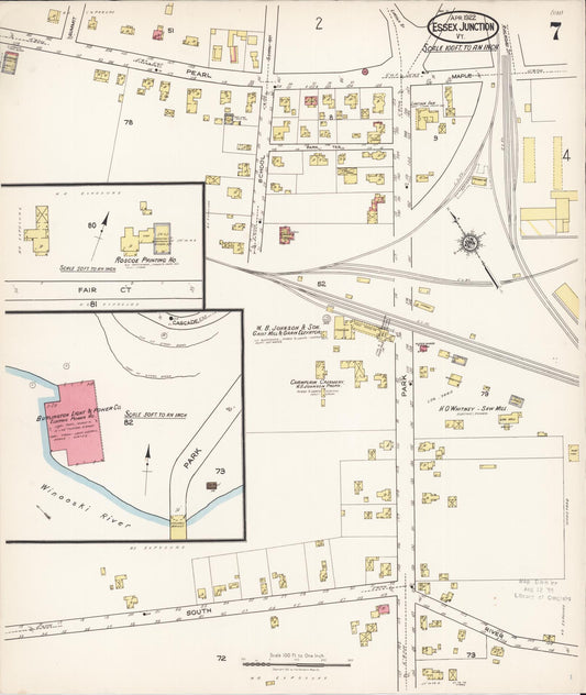 Sanborn Fire Insurance Map from Essex Junction, Chittenden County, Vermont (1922), Sheet #0007 - Historic Sanborn Fire Insurance Map Print, vintage old map wall art, antique decor, genealogy gift, Vermont Vermont map