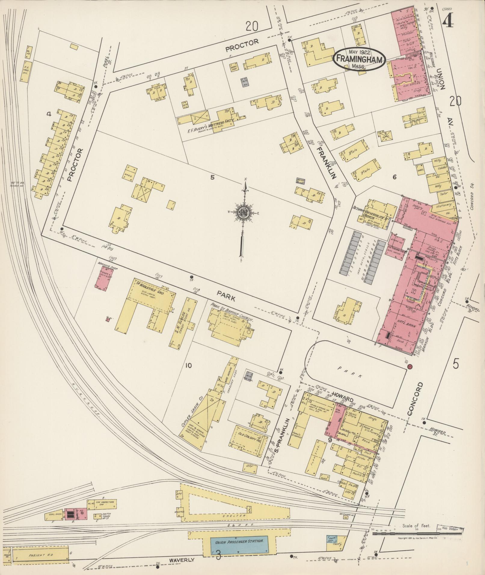 Sanborn Fire Insurance Map from Framingham, Middlesex County, Massachusetts (1922), Sheet #0004 - Complete Map Set gallery image, historic Sanborn map, vintage wall art, Massachusetts Massachusetts