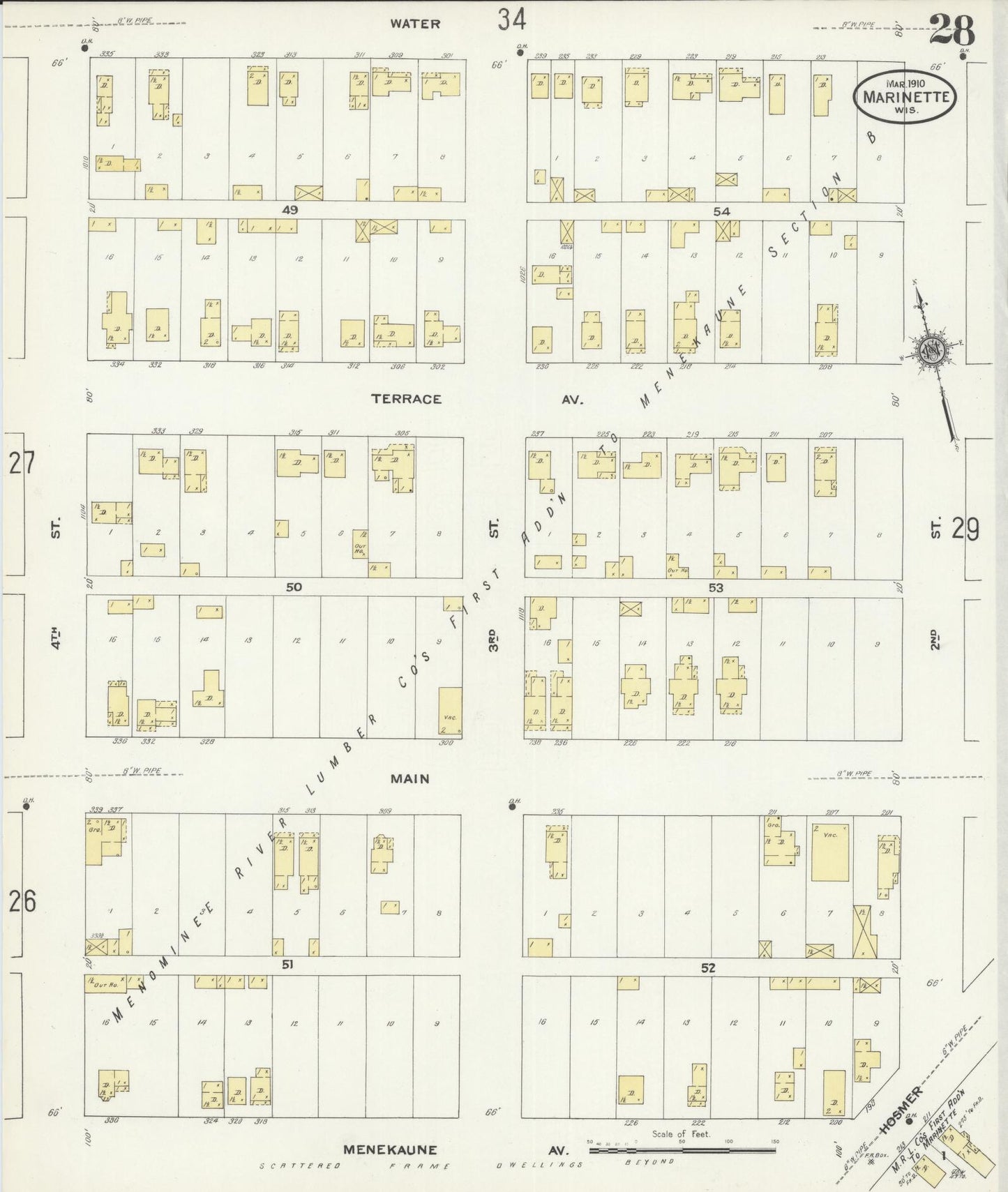 Sanborn Fire Insurance Map from Marinette, Marinette County, Wisconsin (1910), Sheet #0028 - Complete Map Set gallery image, historic Sanborn map, vintage wall art, Wisconsin Wisconsin