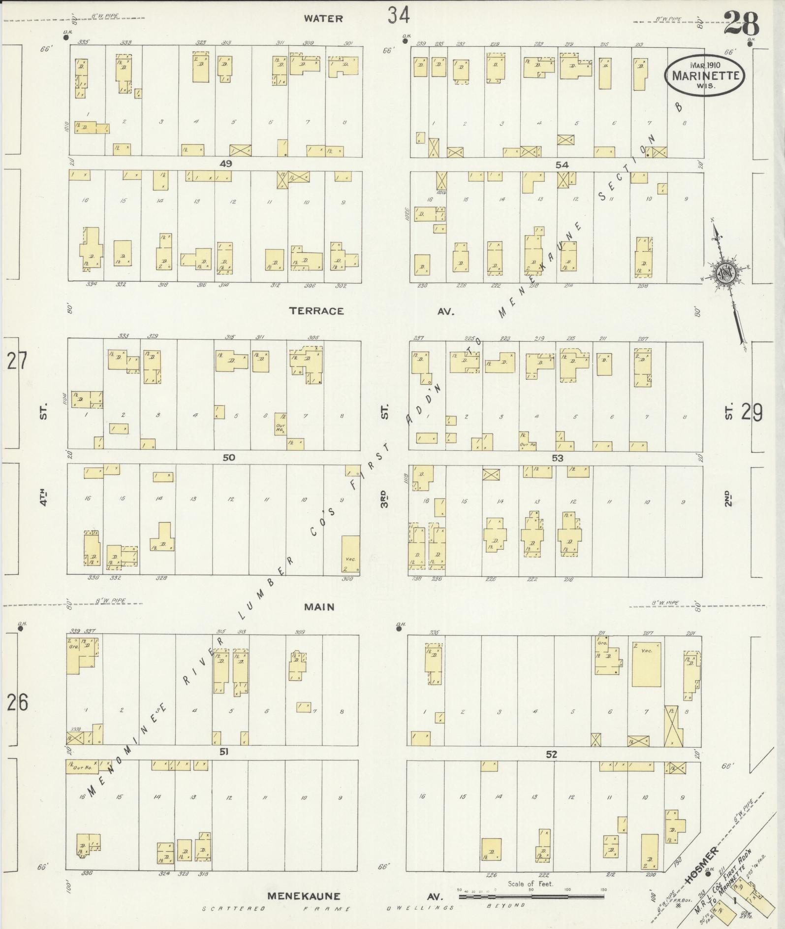 Sanborn Fire Insurance Map from Marinette, Marinette County, Wisconsin (1910), Sheet #0028 - Complete Map Set gallery image, historic Sanborn map, vintage wall art, Wisconsin Wisconsin