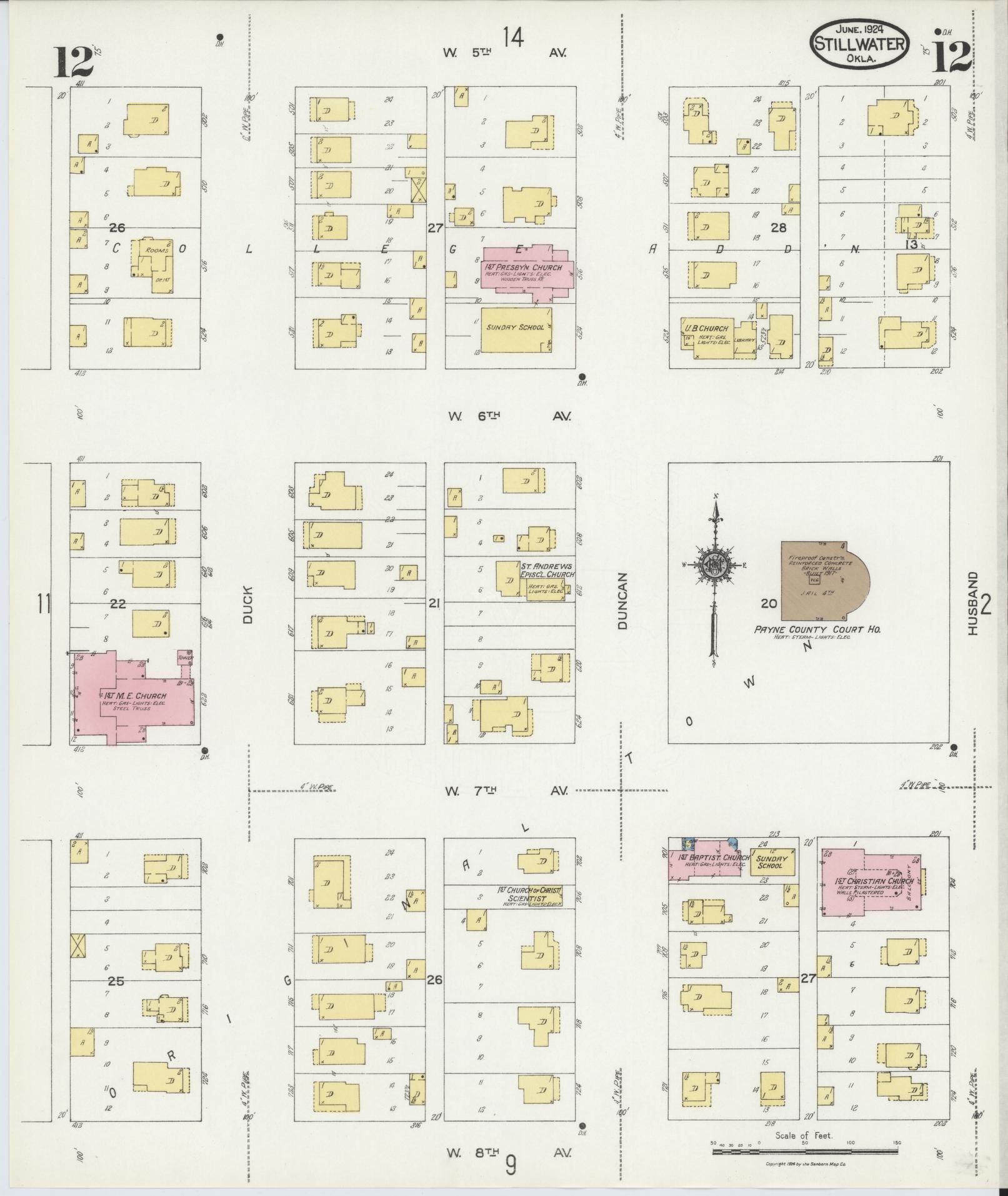 Sanborn Fire Insurance Map from Stillwater, Payne County, Oklahoma (1924), Sheet #0012 - Complete Map Set gallery image, historic Sanborn map, vintage wall art, Oklahoma Oklahoma